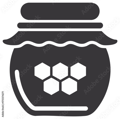 Honey jar with honeycomb label icon. Simple glyph symbol of sweet natural food product vector illustration.