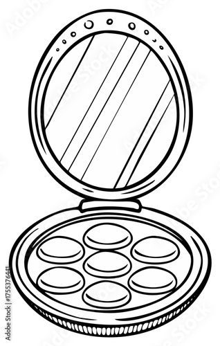 Open Compact Mirror with Multiple Pans of Makeup