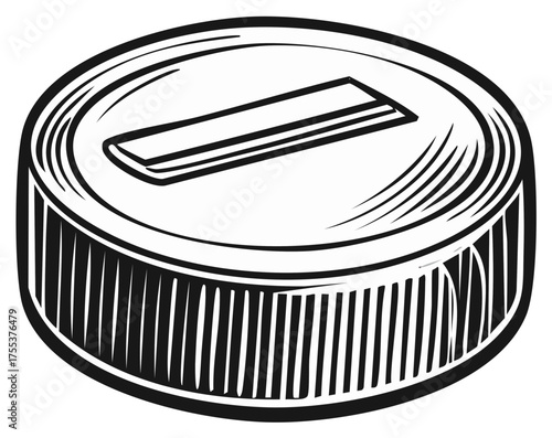 Classic black and white line art illustration of a round pencil sharpener tool