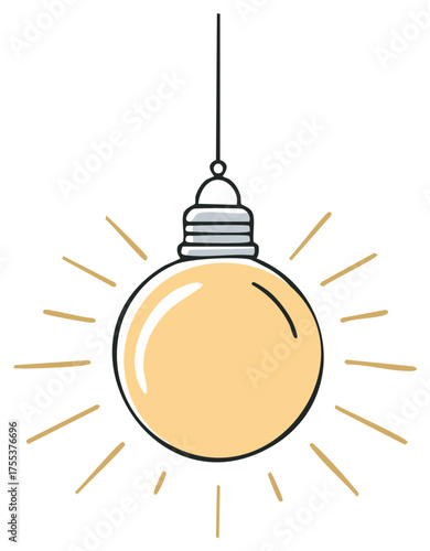 Bright glowing lightbulb hanging doodle illustration symbolizing new ideas and creativity