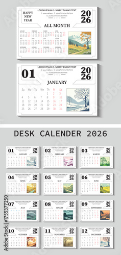 Minimal layaut 2026 desk calendar template