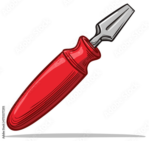 Cartoon style linocut tool with red handle and metal tip vector illustration