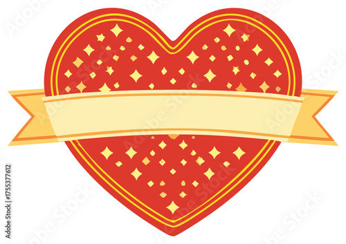 Wallpaper Mural Vibrant red heart with sparkling golden stars and a blank yellow ribbon banner for text Torontodigital.ca