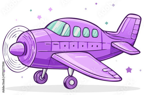 Whimsical Purple Airplane Cartoon Illustration for Aviation Travel Designs