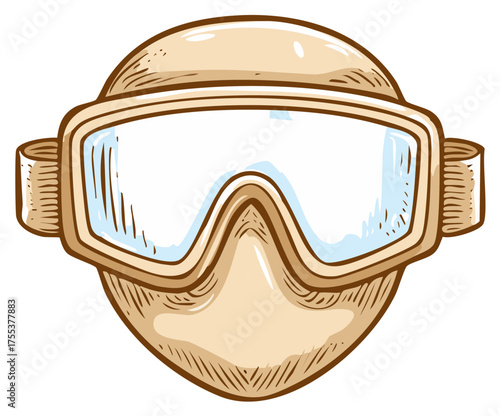 Cartoon Sketch of Beige Head and Goggles for Adventure Activities