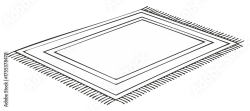 Simple bohemian rug with fringe hand drawn illustration in perspective view