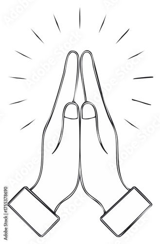 Hands in prayer pose with radiating lines and glowing effect