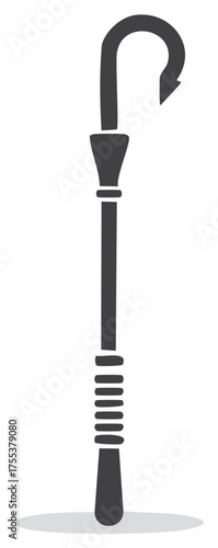Stylized shepherd's crook in dark gray, symbolic staff with hook