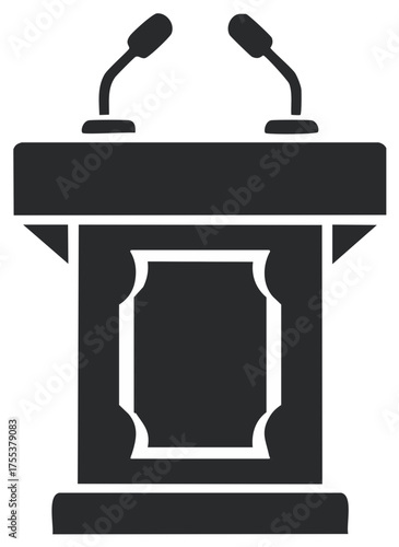 Black icon of a formal speaker's podium with two microphones for public speaking events