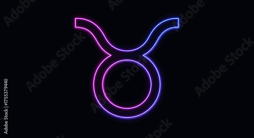 Luminous Taurus Zodiac Sign in Neon Gradient on Black Background.