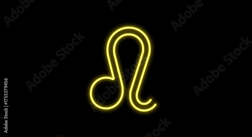 Luminous Yellow Leo Zodiac Sign on Black Background.