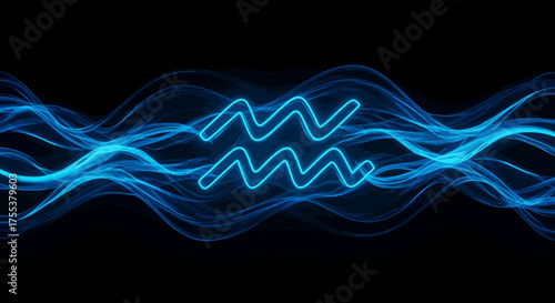 Luminous Aquarius Zodiac Sign with Flowing Blue Energy Waves.
