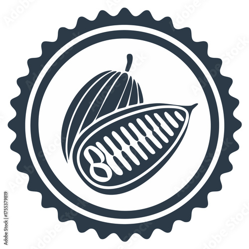 Cacao Pod and Cocoa Beans Emblem Vector Icon Illustration