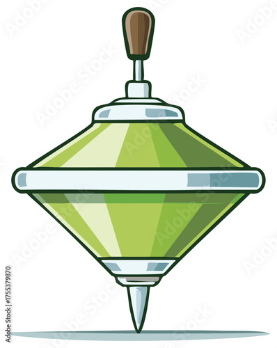 Spinning Top Toy Vector Illustration Green Vintage Whirligig Icon Design