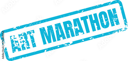 Blue ART MARATHON rubber stamp with weathered texture for creative competitions and events