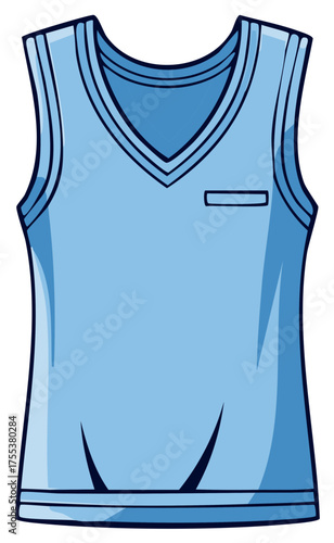 Bright blue V-neck sleeveless shirt or uniform vest, clean vector cartoon style