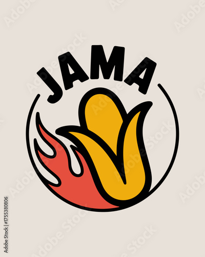 Dynamic Corn and Flames Circular Logo for JAMA Fast-Food Restaurant