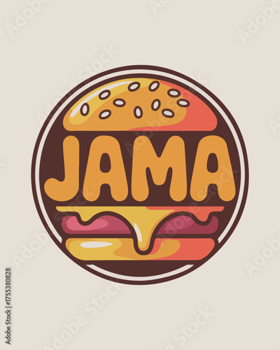 Juicy Burger Circular Logo with Bold Orange Text for JAMA