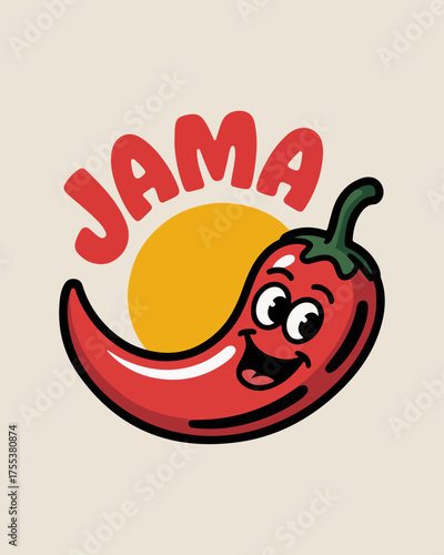 Playful Circular Fast-Food Logo with Chili Pepper for JAMA