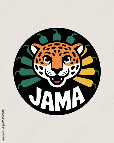 Playful Circular Fast-Food Logo with Cartoon Jaguar for JAMA