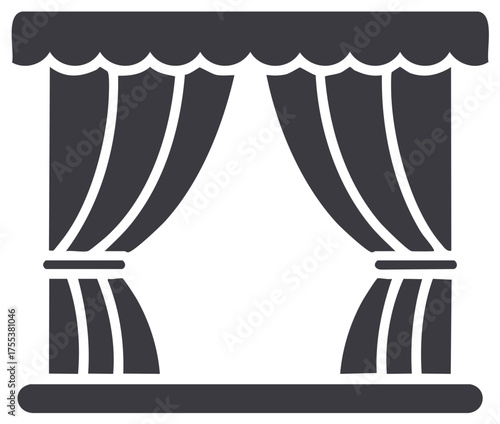 Draped Stage Curtains with Scalloped Valance and Tiebacks