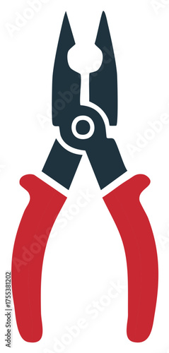 Simple vector icon of pliers with red handles for repair and construction