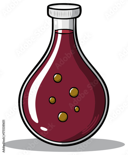 A round glass flask with a bubbling red liquid potion or elixir