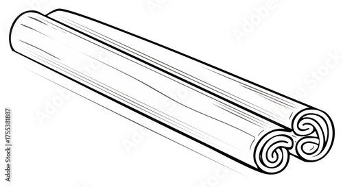 Simple black and white line art illustration of rolled cinnamon sticks, a common fragrant spice for cooking and baking