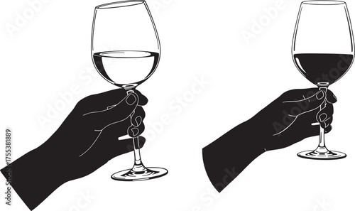 Two hands holding wine glasses silhouette