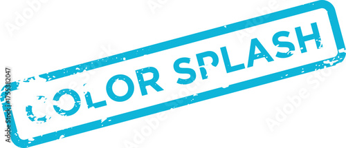A vibrant blue distressed rubber stamp declares a dynamic color splash, perfect for creative projects