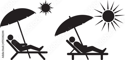 Two people relaxing under umbrellas silhouette