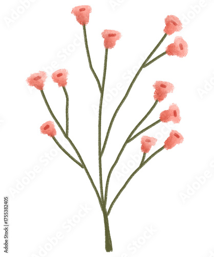 Minimalist Pink Small Flower Branch Watercolor Illustration