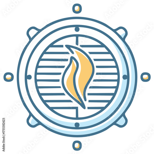 Stylized barbecue grill icon with vibrant yellow flame symbol for outdoor cooking