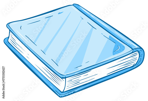 Cartoon style closed book with a blue cover and white pages vector illustration on a plain background for commercial use
