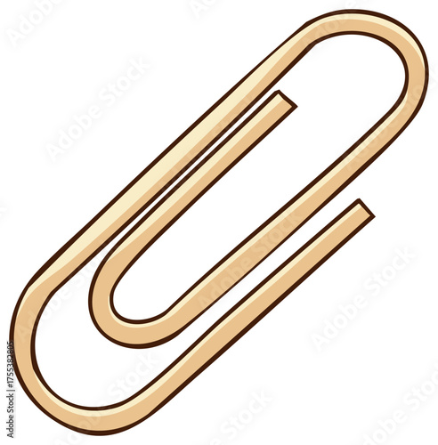 Classic Wire Paper Clip Illustration: Beige Office Supply Holding Documents Together