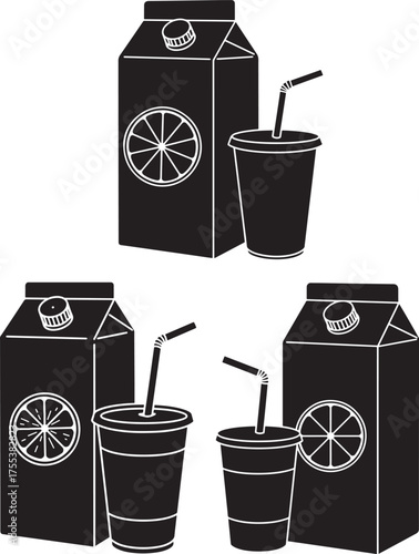Orange juice cartons and cups silhouette
