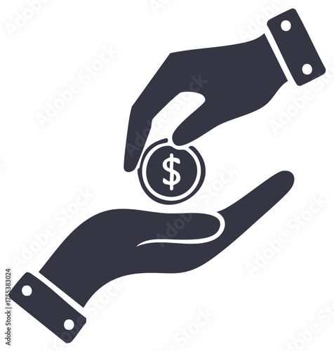 Giving coin to another hand, concept for charity, assistance, or investment