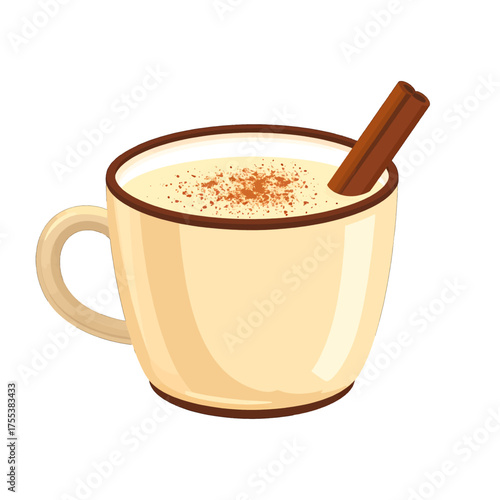 Warm Beige Mug Filled with Creamy Drink and Cinnamon Stick Pixel Art