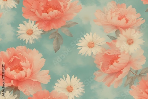 Soft Blurred Y2K Florals Vintage Abstract Floral Background With Daisy Flowers