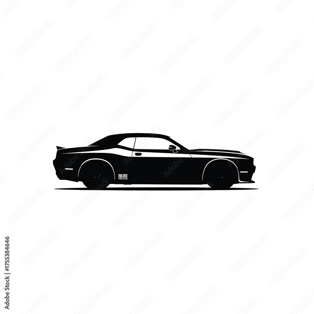 Naklejka premium Sleek black muscle car silhouette for automotive enthusiasts and design projects needing a modern, powerful, and stylish vehicle icon