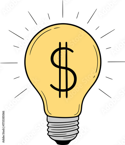 Lightbulb with a dollar sign inside. Concept of a profitable business idea, innovation, and monetization