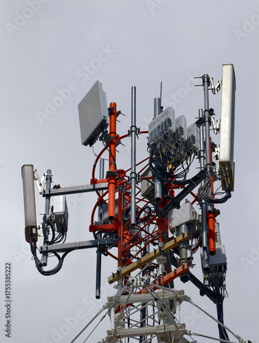 Telecommunication tower of 4G and 5G cellular. Base Station or Base Transceiver Station. Wireless Communication Antenna Transmitter. Telecommunication tower with antennas