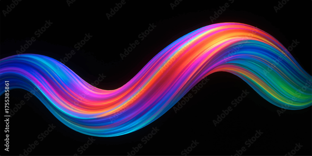 Fototapeta premium Colorful rainbow wave lines flow with light and motion in an abstract design pattern for a vibrant background template illustration