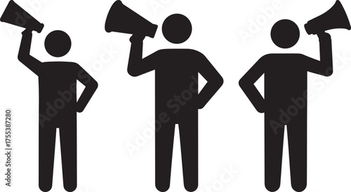 Three people holding megaphones silhouette