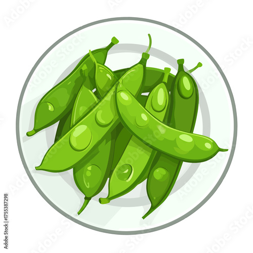 Overhead View of Fresh Green Beans on a White Plate in Pixel Art Style
