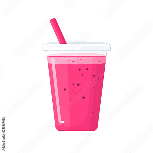 Vibrant Pink Smoothie in Transparent Plastic Cup with Straw Pixel Art