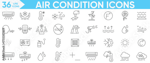 Air Condition icon set Related heating, ventilation, thermostat, smart ac, remote control, energy efficient system, climate control and more.Vector and illustrator