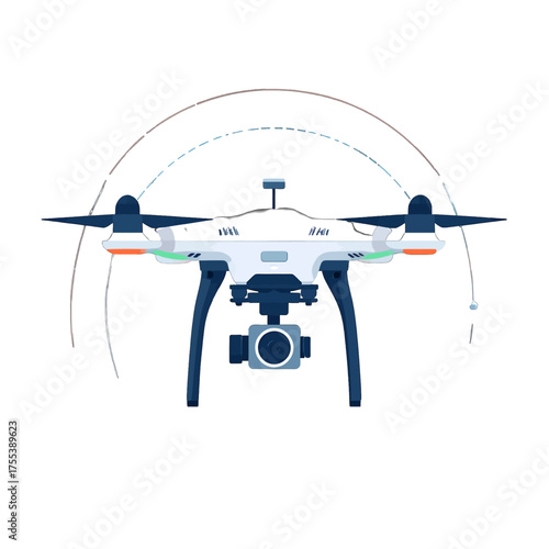 White Quadcopter Drone with Camera Equipment on Undefined Background Aerial Technology Innovation