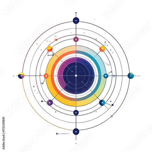 Abstract Circular Design With Gradient Rings and Dots in Dark to Light Hue on White Background