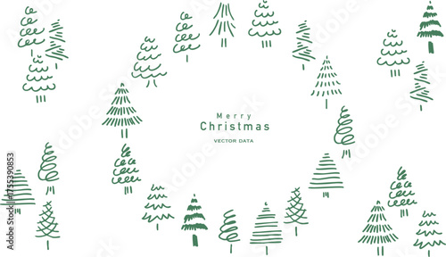 手描きのクリスマスツリーイラスト。12月のクリスマスツリーセット。クリスマスのシンプルフレーム背景。
Hand drawn Christmas tree illustration. December Christmas tree set. Christmas simple frame background.